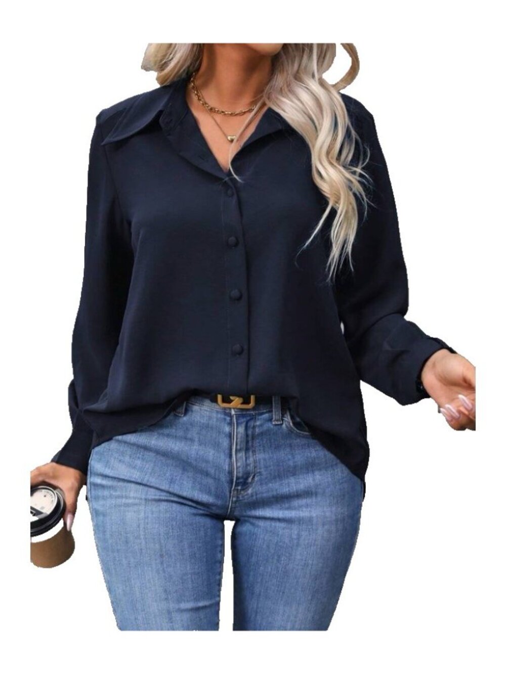 Shein Women's Button Up Blouse Size L  Black Long Sleeve